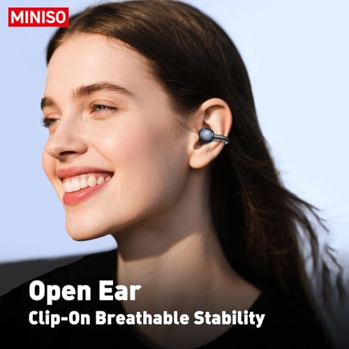 MINISO Clip On Earbuds Open Ear Earbuds Wireless Bluetooth 5.4 Headphones Heart Rate Monitor, Noise Cancelling, IPX5, LCD Full Color Touch Screen, Sports Ear Buds wiht mic Secure Fit for Small Ears