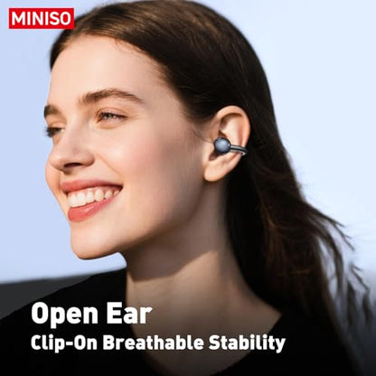 MINISO Clip On Earbuds Open Ear Earbuds Wireless Bluetooth 5.4 Headphones Heart Rate Monitor, Noise Cancelling, IPX5, LCD Full Color Touch Screen, Sports Ear Buds wiht mic Secure Fit for Small Ears