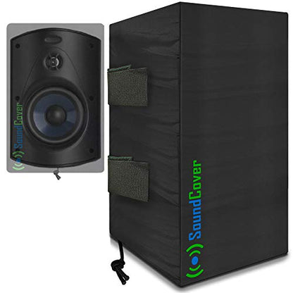 The Original Light Outdoor Speaker Covers for C-Bracket Mounted Speakers – Premium 210T Polyester with Silver UV Protective Coating – Water-Resistant, All-Weather Protection – Compact Size (Set of 2) - size: COMPACT: H 10.4" x W 6.7" x D 8.3"