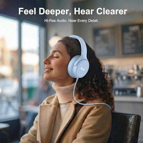 Wired Over-Ear Headphones, Mic, 3.5mm, USB-C Adapter, Blue | Over-ear comfort with inline mic, volume control, 3.5mm jack, and USB-C adapter for phones, laptops, PCs, and tablets. - color: Blue