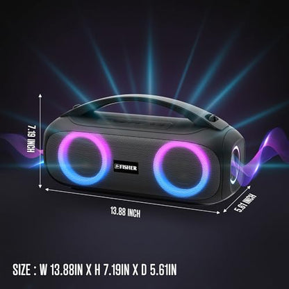 Fisher Portable Bluetooth Speaker, IPX5 Waterproof Speaker, 60W Peak Power