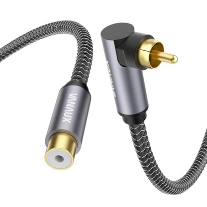 VANAUX RCA Extension Cable,90° Right Angle Subwoofer Cable Male to Female,Premium Digital Coaxial Audio Extender Cord for Home Theater, HDTV, Hi-Fi Systems(10ft/3m) - size: 10 ft, style: Single 90°-Male to Female
