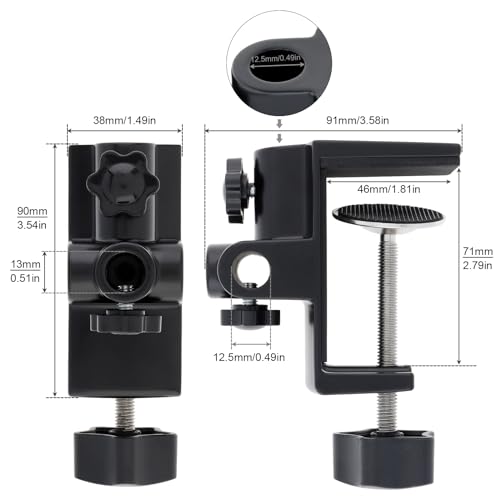 RTNLIT Desk Lamp Clamp, 0.49in/12.5mm 4 Hole Metal Table Mounting Clamp | Universal C Clamp for Magnifying Light/Microphone/Boom Scissor Arm, Fits up to 2-1/2 inches Desktop Thickness - color: Black