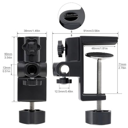 RTNLIT Desk Lamp Clamp, 0.49in/12.5mm 4 Hole Metal Table Mounting Clamp | Universal C Clamp for Magnifying Light/Microphone/Boom Scissor Arm, Fits up to 2-1/2 inches Desktop Thickness - color: Black