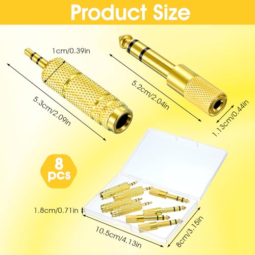 8 Pack 3.5mm to 1/4" Adapter, Headphone Jack Adapter, 1/8 inch Male to 1/4 inch Female and 1/4" to 3.5mm Audio Converter for Electric Guitar, Keyboard, Mixer, Amp, Amplifier, Bass, Headphone, Headset