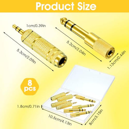 8 Pack 3.5mm to 1/4" Adapter, Headphone Jack Adapter, 1/8 inch Male to 1/4 inch Female and 1/4" to 3.5mm Audio Converter for Electric Guitar, Keyboard, Mixer, Amp, Amplifier, Bass, Headphone, Headset