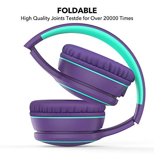 B10 Bluetooth Headphones Over Ear, 2 EQ Music Modes(Normal/Bass) and 50H Playtime Wireless Headphones with Mic, Lightweight Folding HiFi Stereo Headset for iPad/Travel/Tablet/PC/Home (Purple) - color: Purple