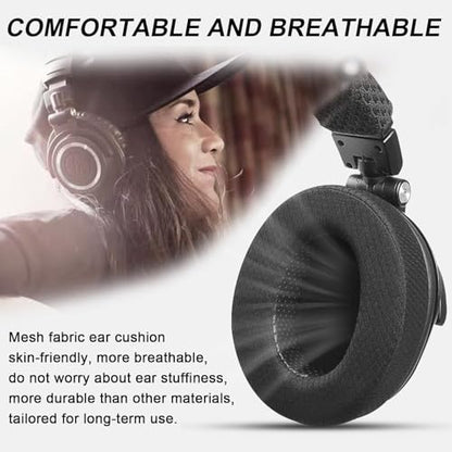 Upgraded Earpads for HyperX Cloud/Alpha, Audio Technica M50X/M40X- Black | Replacement ear pads Also for MDR-7506, Turtle Beach Stealth 400/600 & More - Cushions with Breathable Mesh Fabric