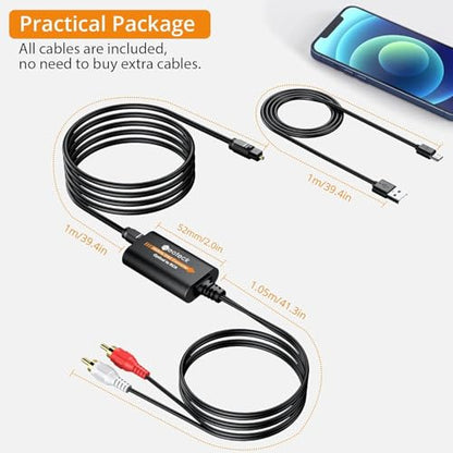 Neoteck 192kHz DAC Converter 7ft/2.1m Optical to RCA Cable | SPDIF to RCA Digital to Analog Converter for HDTVs Set-Top Boxes DVD/Blu-Ray Players-Male Output