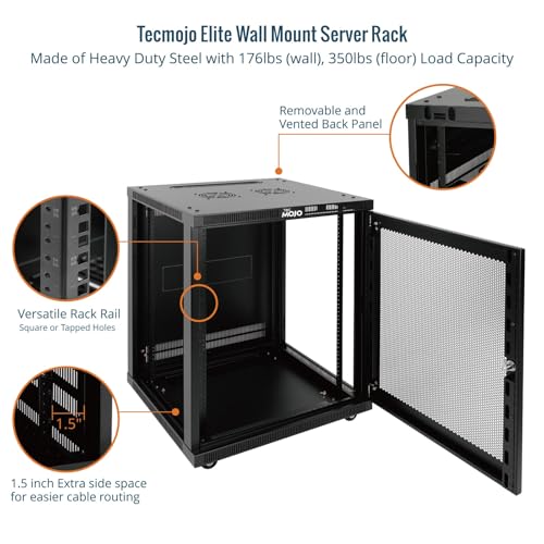 Tecmojo 15U Wall Mount Rack,15U Rack 23.6 Inch Depth,Hold Up to 176 Lbs,Enclosed Wall Mount Rack with 2 Colling Fans,for 19 Inch Network,Server and AV Gear,Mesh Door(Elite Collection) - size: 15U/23.6in Depth/Mesh Door