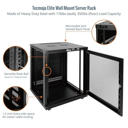 Tecmojo 15U Wall Mount Rack,15U Rack 23.6 Inch Depth,Hold Up to 176 Lbs,Enclosed Wall Mount Rack with 2 Colling Fans,for 19 Inch Network,Server and AV Gear,Mesh Door(Elite Collection) - size: 15U/23.6in Depth/Mesh Door
