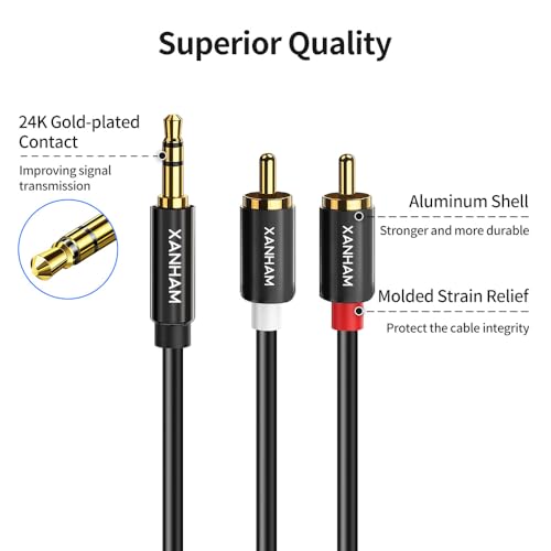 3.5mm to 2RCA Adapter Cable 6.6 Feet /2m Aux TRS 1/8 Inch Jack to 2 RCA Male to Male Y Splitter Cord for Hi-Fi System, Phone, Speaker, MP4, Tablet, HDTV - size: 6.6 Feet/2m