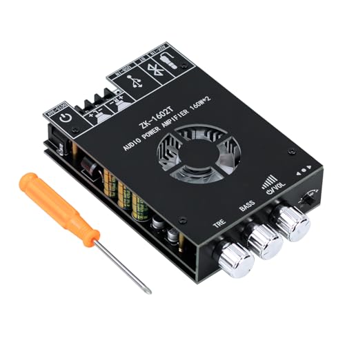 ZK-1602T Bluetooth Amplifier Board, 2.0 Channel 160W+160W Stereo Audio Amp with Treble & Bass Control, DC 15-36V Power Supply, Bluetooth 5.0 & AUX Inputs for Home DIY Speakers - style: ZK-1602T