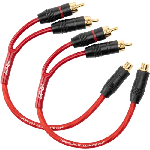 Install Link RCA Y Adapter Cable, 1-Female to 2-Male Splitter, 2-Pack (OFC) | Pure OFC Copper, 1ft, Feeds One Stereo Signal to Two Components, for Subwoofer, Home Theater, Car Audio Amplifier, Studio - color: Frosted Red, size: 1-Female to 2-Male