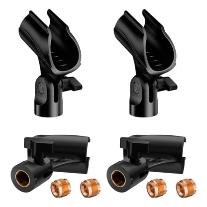 4 Pack Universal Microphone Clips, 5/8" to 3/8" Adapter | Adjustable Mic Holders Include a 5/8" Male to 3/8" Female Adapter, for Microphone Stand - size: 4 Pack
