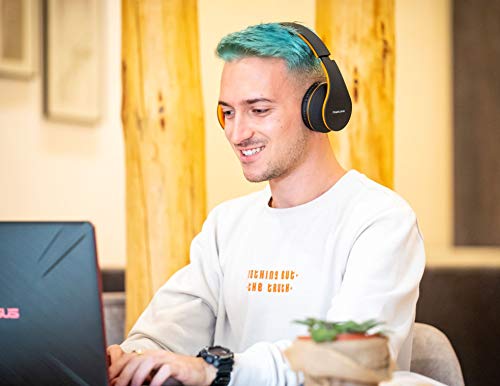 PowerLocus Wireless Bluetooth Over-Ear Stereo Foldable Headphones, Wired Headsets Rechargeable with Built-in Microphone for iPhone, Samsung, LG, iPad (Orange) - color: Orange