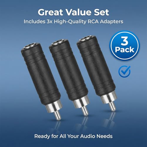 3 Pack 6.35mm to RCA Adapter RCA Male Plug to 6.35mm 1/4 Inch Mono Female Audio Mic Plug Adapter Black Audio Mic Plugs Adapters RCAs to1/4 Inch Adapters Jack Converterr for Amplifiers Speaker