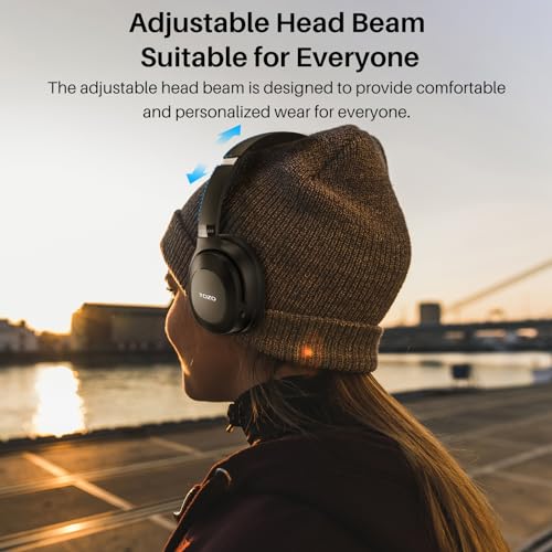 TOZO Hybrid Active Noise Cancelling Headphones, Wireless Over Ear Bluetooth Headset, 40H Playtime, Hi-Res Audio Custom EQ via App Deep Bass Comfort Fit Ear Cups, for Home Office Travel Black - color: Glossy Black