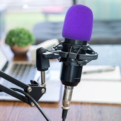 MECCANIXITY 10pcs Microphone Foam Covers, 40mm (1.57") ID 10mm (0.39") Thickness Microphone Windscreen Foam Cover for Most Handheld Microphones, Purple - color: Purple