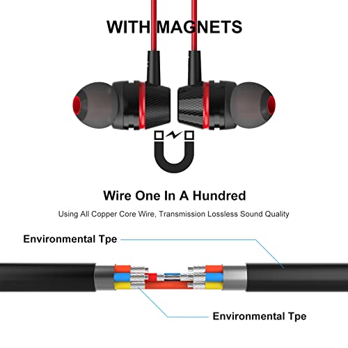 1Mii Wired Earbuds with Microphone and Volume Control, In Ear Headphones Magnetic with Deep Bass, Noise Isolating, High Sound Quality Earphones with 3.5mm Jack for Phone, Android, PC, iPad, MP3(Black)