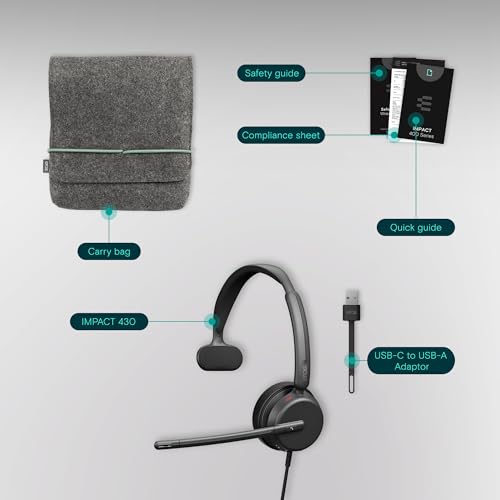 EPOS Impact 430 Mono On-Ear Wired USB-C and USB-A Headset with Noise-Canceling Mic, Plug-and-Play, Clear Audio, Lightweight Comfort, Suitable for Remote Work, Office Calls, and Online Meetings - style: Mono