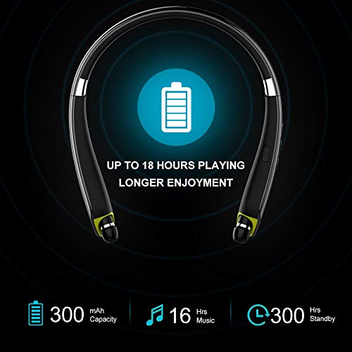 BEARTWO Bluetooth Headphones, Upgraded Foldable Wireless Neckband Headset with Retractable Earbuds, Noise Cancelling Stereo Earphones with Mic for Workout, Running, Driving (with Carry Case)