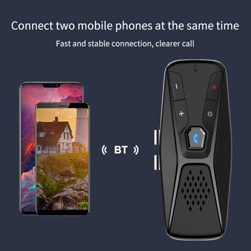Docooler Car Bluetooth Speaker for Cell Phone, Portable Wireless Handsfree Car Kit, Sun Visor Mounted Speakerphone with Visor Clip & Mic - Black