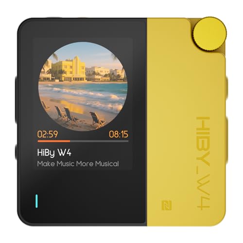 HiBy W4 Bluetooth Headphone Amplifier USB DAC, BT 5.4 & NFC, aptX Lossless LDAC, Dual DAC, DSD512 PCM 768kHz, 2-Inch Touch Screen, CVC Noise Reduction, 3.5mm & 4.4mm Balanced Output - color: Yellow