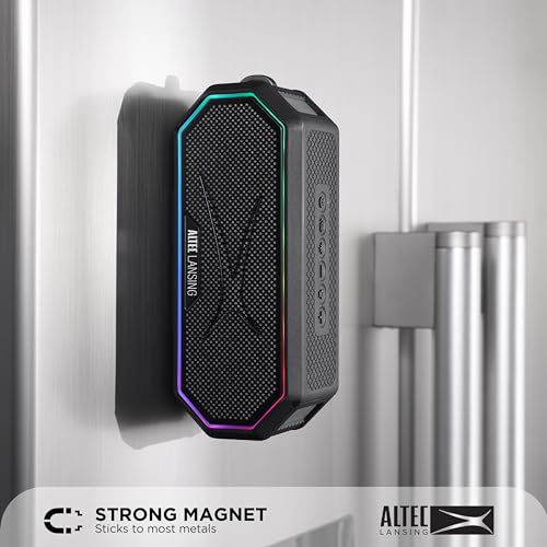 Altec Lansing Magnetic Bluetooth Speaker HYDRAJOLT 2.0, Waterproof IP67, 12W Output Power, 16H Battery, Multicolor LED, 100ft Wireless Range, Voice Assistant, USB-C Quick Charge - color: Black
