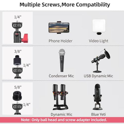 HEMMOTOP 22in Magic Arm Clamp with 1/4" - 3/8" Thread Screw MS08 | Adjustable Phone Holder, 360° Rotation, Long Articulating Arm Camera for Microphone, LED Lights, iPhone, Tripod, Desk, Table