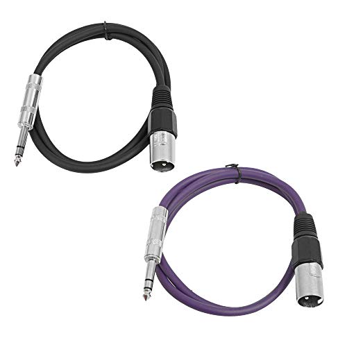 Seismic Audio - SATRXL-M2-2 Pack of 2 Foot 1/4 Inch TRS to XLR Male Patch Cables - Balanced - 2 Foot Patch Cord - Black and Purple - color: Black and Purple