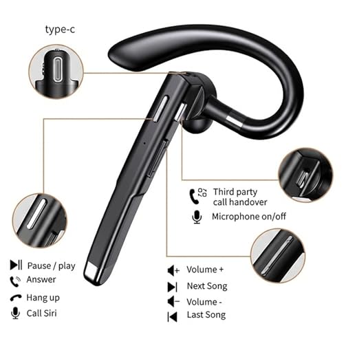 Wireless Headset Wireless Headphones Handsfree Call Wireless Earpiece Noise Cancellation Earbud Earphones Mic Compatible with Cell Phones Car Driver Trucker Business Office Men Women (Black) - color: Black