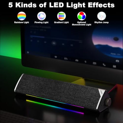 SOULION USB-Powered Wired Bluetooth Computer Speakers for PC Desktop | USB Plug & Play, 5 Dynamic RGB LED Lights Modes, for Desktop, Laptop, Office, Work, Music & Gaming - color: Black