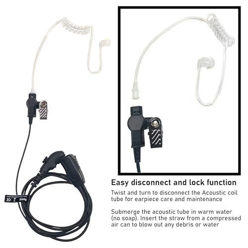 MaximalPower HYTERA HYT Single Wire 2-Pin Radio Earbud Headset PTT Mic in-Ear Clear Coil Tube
