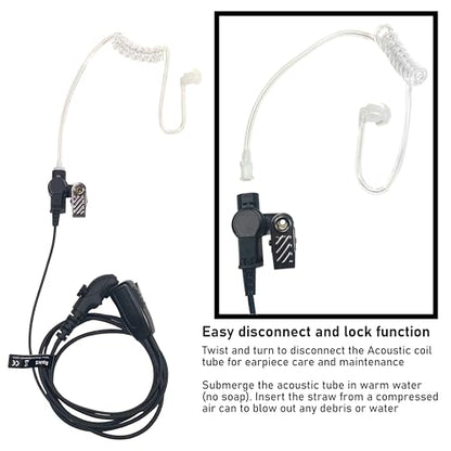MaximalPower HYTERA HYT Single Wire 2-Pin Radio Earbud Headset PTT Mic in-Ear Clear Coil Tube