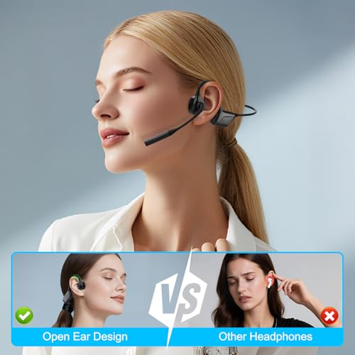 Open-Ear Headphones with Mic, Bluetooth Headphones,Truck Driver Headset | Wireless Bluetooth Headset with Noise Canceling Mic & Mute Button for Work Calls ，Sports, Drive and Meetings - color: BLACK