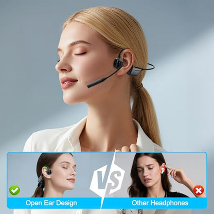 Open-Ear Headphones with Mic, Bluetooth Headphones,Truck Driver Headset | Wireless Bluetooth Headset with Noise Canceling Mic & Mute Button for Work Calls ，Sports, Drive and Meetings - color: BLACK