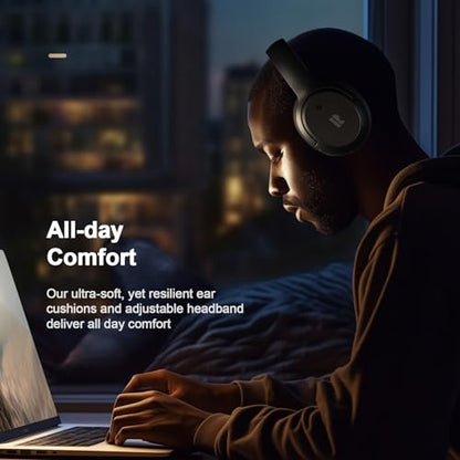 Calmbee Over-Ear Hybrid Active Noise Cancelling Bluetooth 5.3 Headphones | ANC Mode, Transparency Mode, Microphone, Up to 140H Playtime, Bluetooth 5.3, Deep Bass, Clear Calls, Fit for Travel - color: Black
