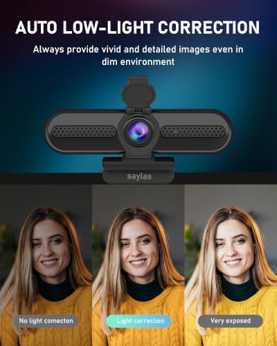 saylas 4K Webcam with Microphone, 78°FOV FHD PC Camera with 4K/2K/30fps, 1080P/60fps, Privacy Cover, USB Web Cam, Autofocus, External Webcam for PC, Computer Web Camera for Laptop, Mac, Zoom - color: 4K/78° FOV