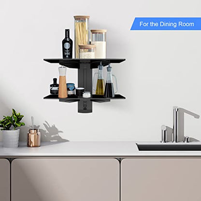 Suptek Glass Floating Shelves, TV Wall Mount with Shelf for DVD Player / PS4 / Cable Boxes/Game Consoles/Sky Box/TV Accessories, Flat Black 2-Tier Wall Mount Bracket - color: Black 2 Tier