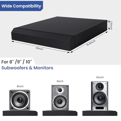 Speaker Isolation Pads, Foam Studio Monitor Isolation Pads for 8-10 Inch Monitors, Acoustic Noise Reduction Riser Platform for Studio Monitor, Subwoofer, Loudspeaker, 16.5"x15"x2.5", Black