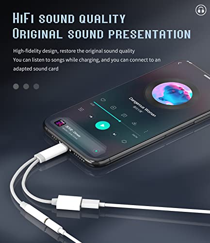 Lightning to 3.5mm Splitter Iphone Headphone AUX Jack Adapter(2in1)Apple MFI Certified Audio Cable Dongle Earbud Charger Cord Adaptador Para for 14 13 12 11 Pro Max Mini 7 8Plus X Xr Xs Ipad Connector