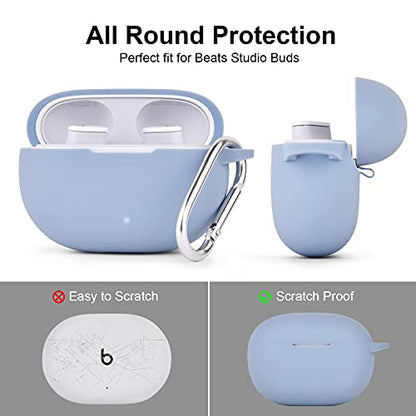 AIRSPO Silicone Case Compatible with Beats Studio Buds Case 2021 Soft Protective Cover for Beats Wireless Earbuds with Keychain (Grayish Blue) - color: Grayish Blue