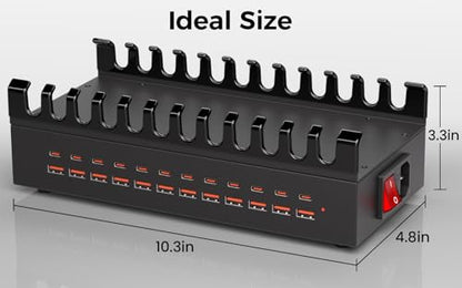 여러 장치용 300W USB 충전 스테이션, 24포트 USB C 고속 충전 스테이션, 태블릿, 노트북, 휴대폰, 아이폰, 아이패드와 호환되는 멀티 기기 충전기 스테이션 오거나이저 (300, 와트)