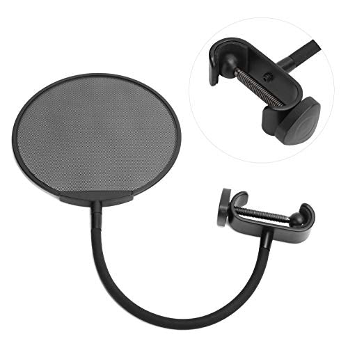 Microphone Filter, Microphone Wind Screen, Adjustable 5 Microphone Filter, Gooseneck Clip Steel Mic Mesh (All Black)