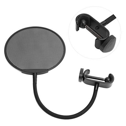 Microphone Filter, Microphone Wind Screen, Adjustable 5 Microphone Filter, Gooseneck Clip Steel Mic Mesh (All Black)