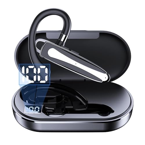 Truck Driver Bluetooth Headset for Cell Phones Wireless Earbuds with Earhooks IPX7 Waterproof Dual Microphone Earpiece in Ear Hands Free Single Headphone Charging Case for Driving Business Android iOS