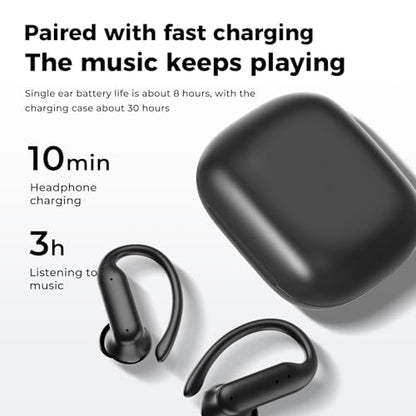 Wireless Earbuds, Running Earbuds with Earhooks & Charging Case, Waterproof, Sweatproof & Dustproof Running Earbuds, 45-Hour Playtime Earbuds with LED Power Display, Sports Earbud for the Gym