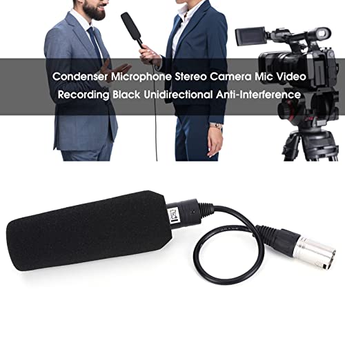 AstraLoom Condenser Microphone Stereo Camera Mic Video Recording Black Unidirectional Anti Interference High Sensitivity Metal Construction for Professional Video Recording and Studio Use