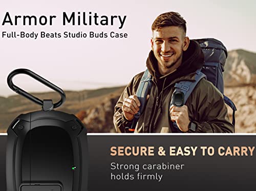Compatible with Beats Studio Buds/Buds+ Case Cover 2021/2023, [Secure Lock] Cool Beats Studio Buds Plus Protective Shell Men Women with Keychain for New Beats Studio Ear Buds Case - Black[CASE ONLY] - color: Black